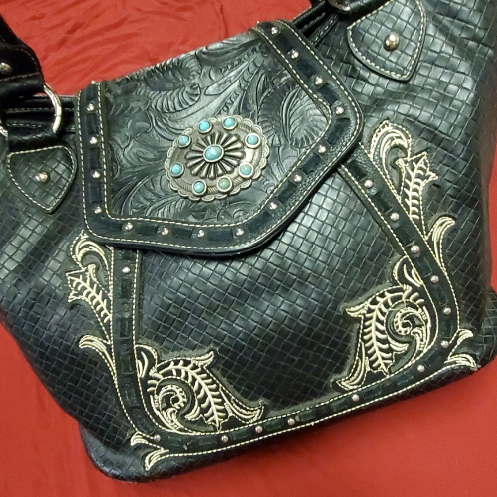 MW Black Beauty Turquoise Conch Western Purse - Picture 2 of 8